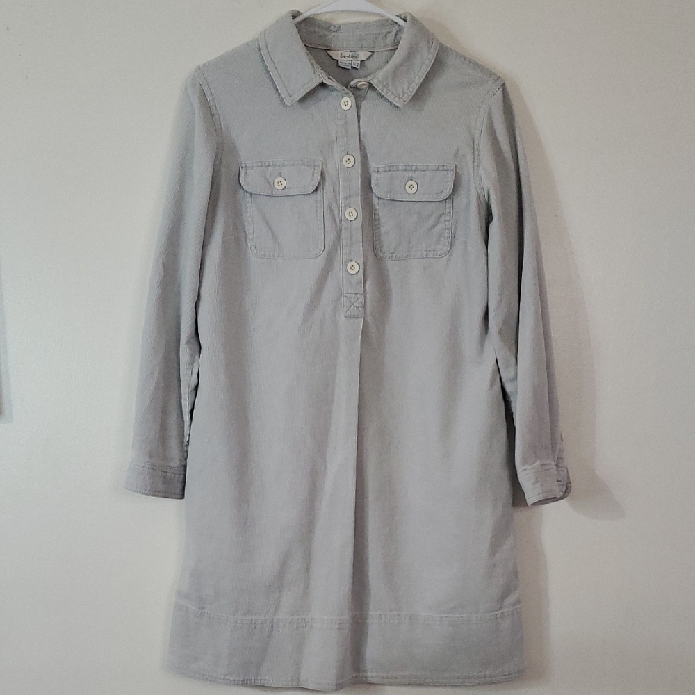 Boden Day Dress Size 4 Petite Light Grey Micro Cordoroy Collared